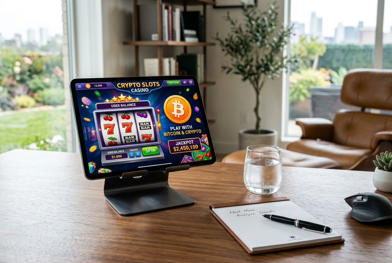 A premium digital display showing Bitcoin casino games and bonuses.
